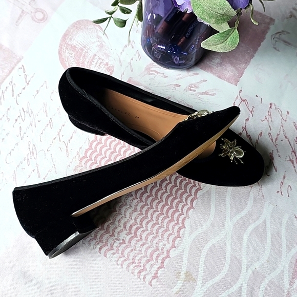 ZARA TRAFALUC WOMEN'S BEETLE EMBELISHED PEARL BLACK VELVET BALLET SHOES Sz 7.5 - Picture 15 of 15